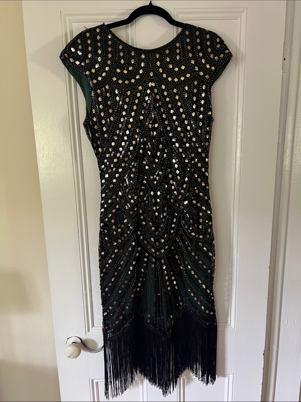 Sequined Black Fringe Cocktail Dress Great Gatsby